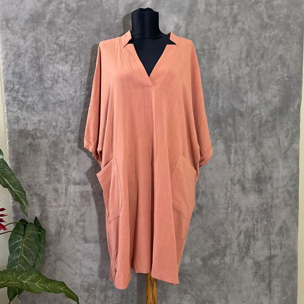 Ces Femme Dress Women’s size Small shapeless minimalist Orange peach pockets